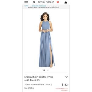 Shirred Skirt Halter Dress with Front Slit